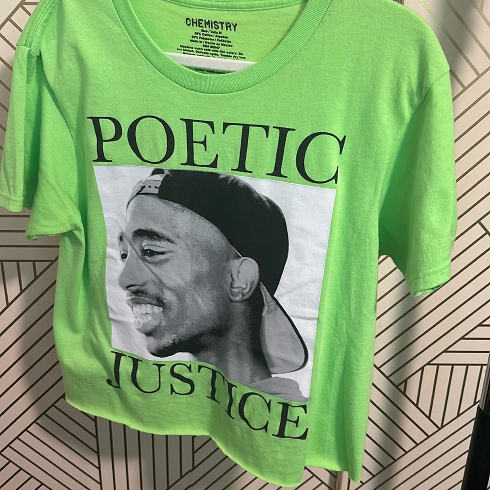 Poetic Justice TUPAC Cropped Tshirt, M, Bright green, short sleeves